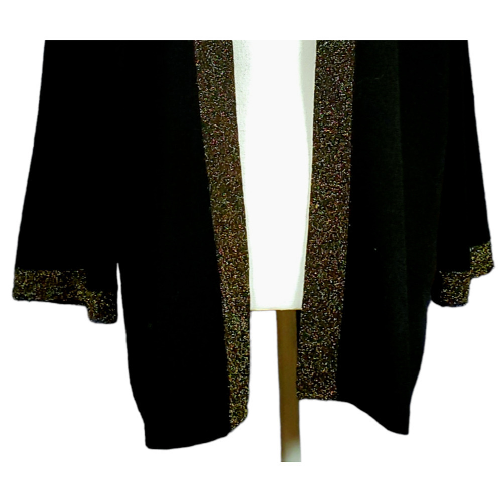 Eileen Fisher Open Front Cardigan Size Medium Black Gold Long Sleeve Dressy - Picture 5 of 9